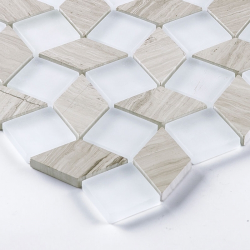 Opaque Glass and Wood Look Marble Blending Backsplash Tile for Bathroom GST05