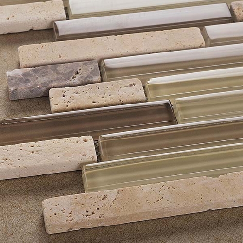 Natural Travertine Stone and Beige Glass Tiles for Backsplash and Wall GST03