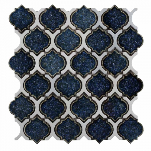 Chic Navy Blue and Grey  Arabesque Tile Porcelain Mosaic CPT023