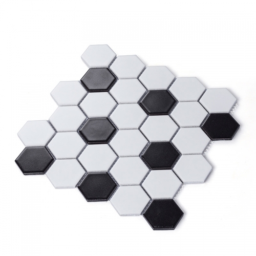 Glazed Black White Porcelain Mosaic Tile with Hexagon Style for Floor and Wall Renovation CPT18