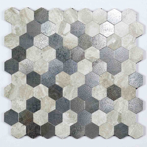 Brown White Stone Metal Look Self-adhesive Tiles with Hexagon Pattern SOT1019