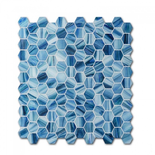 Navy Blue Glass Mosaic Tile in Hexagon Shape for Floor and Wall CGT09