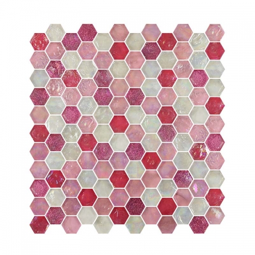 Pink Rose Glass Mosaic Tile in Hexagon Shape for Wall and Floor CGT010