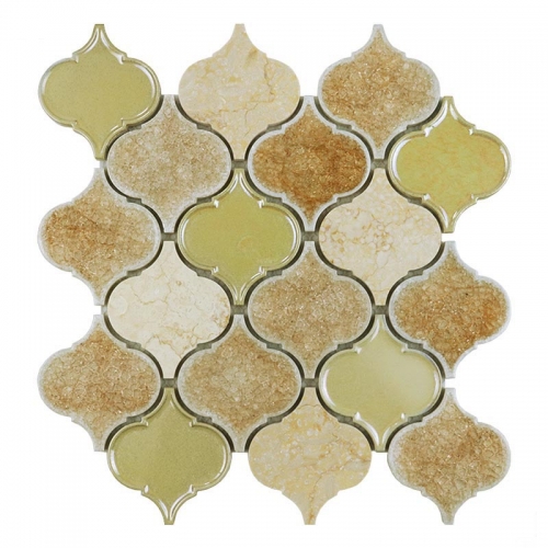Yellow Porcelain Mosaic Tile with Crackled Surface Kitchen Backsplash Design