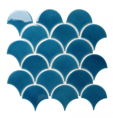 Cobalt Blue Tile Backsplash Fish Scale Crackle Porcelain Mosaic CPT111