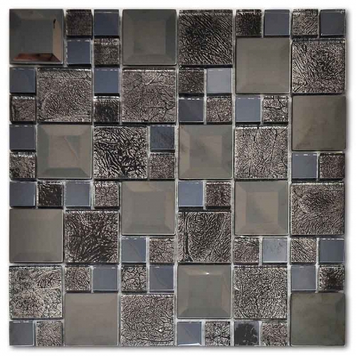 Black Glass and Stainless Steel Mosaic Tiles for Countertop & Backsplash MGT016