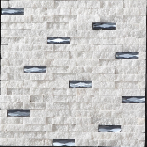 Stacked White nature stone and glass mosaic tile for backsplash wall CGT125