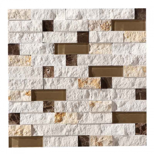 Tumble Brown Nature Stone And Glass Mosaic Tile for Backsplash Wall CGT124