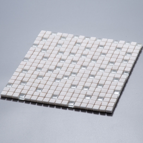 White glass and stone blending mosaic tile in square for wall GST1267