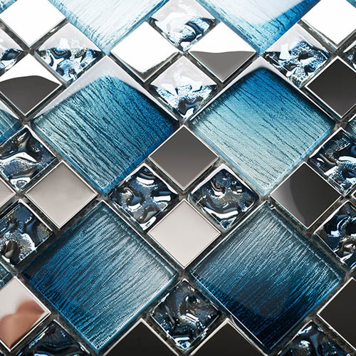 Blue Glass Metal tile backsplash for kitchen wall MGT05