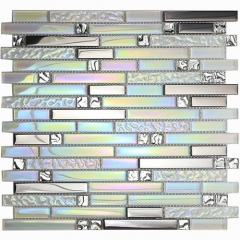 Iridescent Rainbow Glass Metal Backsplash Linear Mosaic MGT02