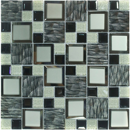 Black and Turquoise Glass Mosaic Tile in Bevel Edge for Backsplash and Wall CGT033