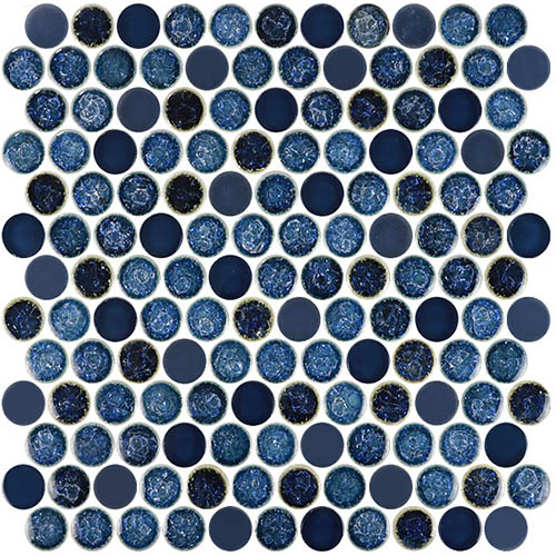 Dark Blue Crackled Porcelain Tile and Opaque Glass Penny Round Tiles for Bathroom and Kitchen GPT100