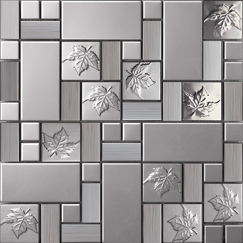 Emboss Leaf Stainless Steel Mosaic Tile Kitchen Backsplash Design SST113