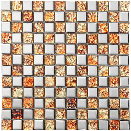 Square Glitter Glass and Brushed Aluminum Mosaic Tile in Metallic Grey Wall Backsplash MGT024