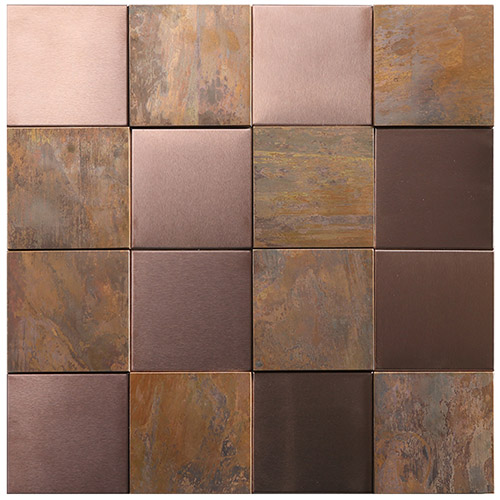 3D Square Antique Copper Coloured Tiles for Bathroom Wall and Kitchen Backsplash COP11