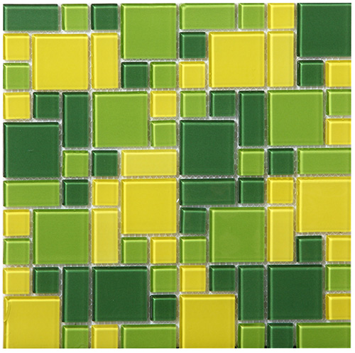 12” x 12” Turquoise and Yellow Glass Mosaic Tile for Bathroom Wall and Kitchen Bbacksplash CGT072