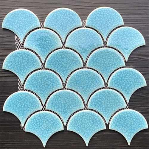 Turquoise cracked fish scale backsplash tile porcelain mosaic design for  bathroom wall and kitchen