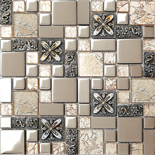 Brown Glass and Metal Embossing Mosaic Tile for Kitchen Backsplash MGT029