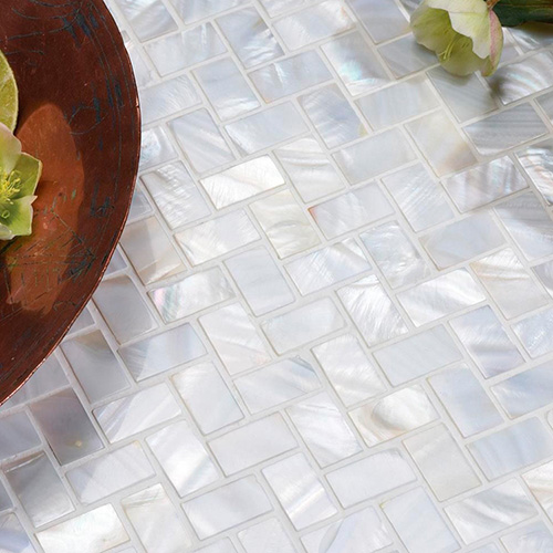 Herringbone Extra  White Pearlized Backsplash Tile Mother of Pearl Mosaics MPT15