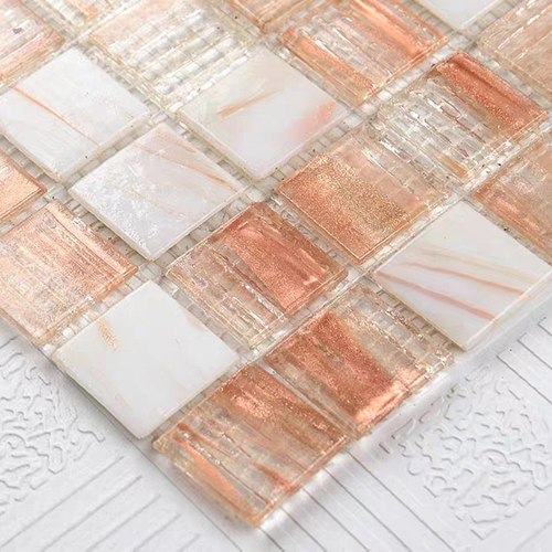 Square Glass Backsplash Tile Orange Small Mosaic CGT095