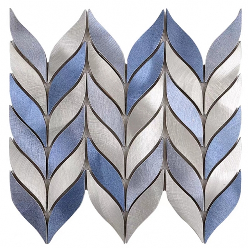 Blue Metallic Aluminum Mosaic Tile in Herringbone Leaf Design ALT130