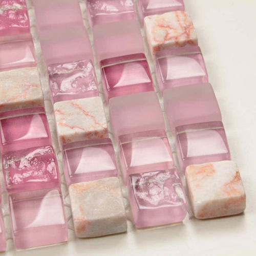 Pink Stone and Glass Mosaic Tile in Square Design GST137