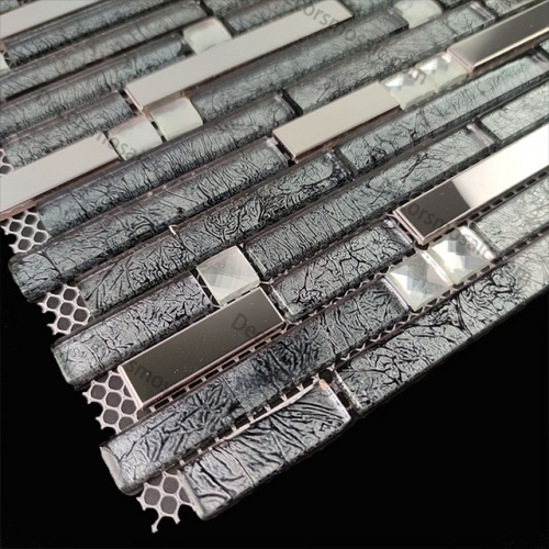 Silver Interlocking Tile with Diamond Glass Mosaic (0.9 Sq.ft/Sheet)