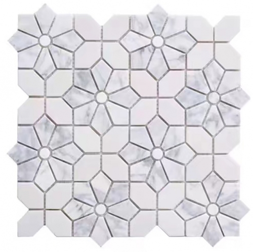 White and Grey  Flower Marble  Backsplash Tile SMT315（0.97 Sq.ft / Sheet）