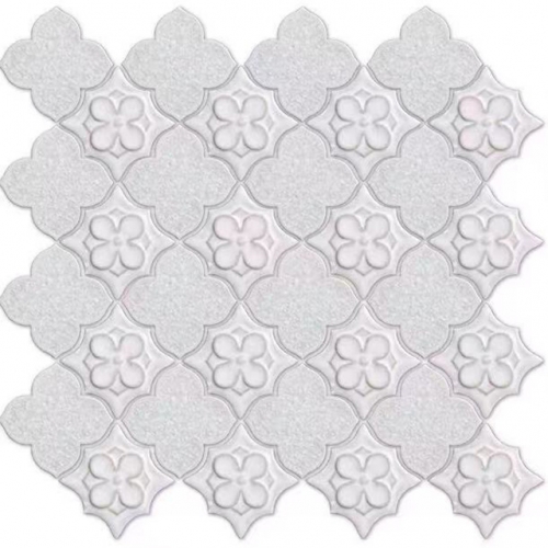 Ice Crack Porcelain Petal shaped Mosaic Tiles  for Bathroom Wall and Kitchen Backsplash （1.22 Sq.ft/Sheet）