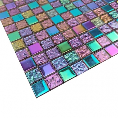 Square Backsplash Tile Rainbow Glass Metal Mosaic CGT103 11.8"In x 11.8"In x 4mm (0.96 sf.ft/sheet)
