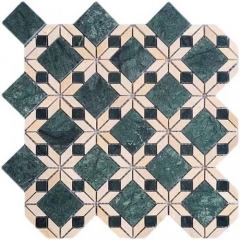Green & Yellow Trapezoid and Square Marble   Backsplash Mosaic Tile SMT317（1.05 Sq.ft / Sheet）