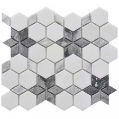 White and Grey  Flower marble  backsplash tile XW-Y117（0.66 Sq.ft / Sheet）