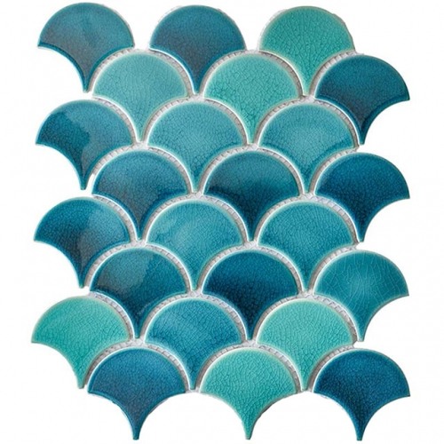 Fish Scale Tile Blue Porcelain Mosaic CPT10