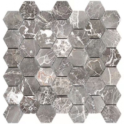 Brown cafe hexagon floor tile marble honeycomb mosaic 1 sq.ft per sheet