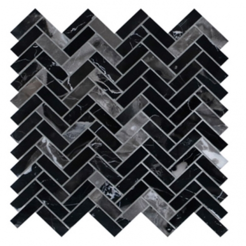 Black Chevron Floor Tile Marble Mosaic  0.87 sq.ft