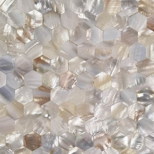 Hexagon Pearlized Backsplash Tile White Mother of Pearl Mosaic