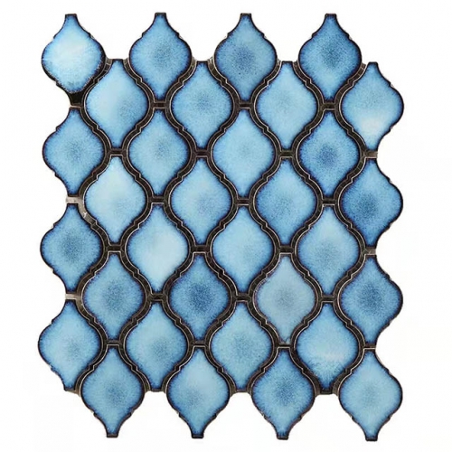 Chic Blue Lantern Shape Tile Arabesque Backsplash Mosaic CPT516