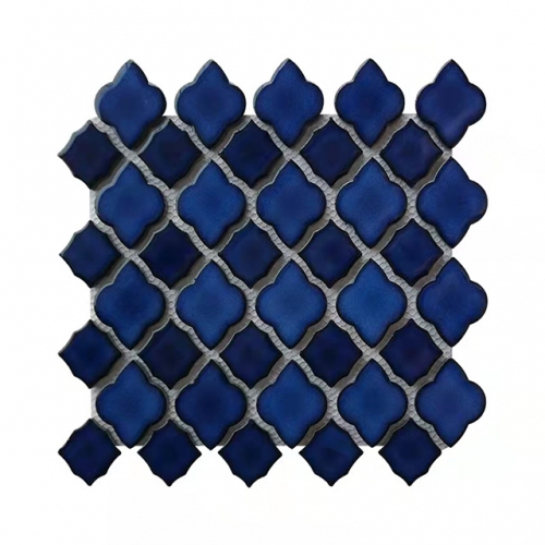 Crackle Arabesque Shower Tile Blue Porcelain Mosaic CPT316
