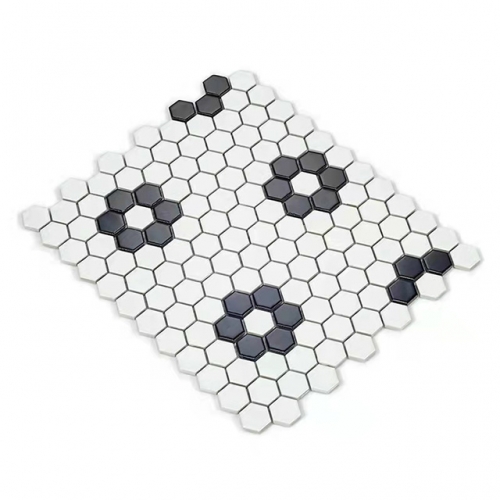 Black and White Hexagon Floor Tile Porcelain Mosaic CPT99