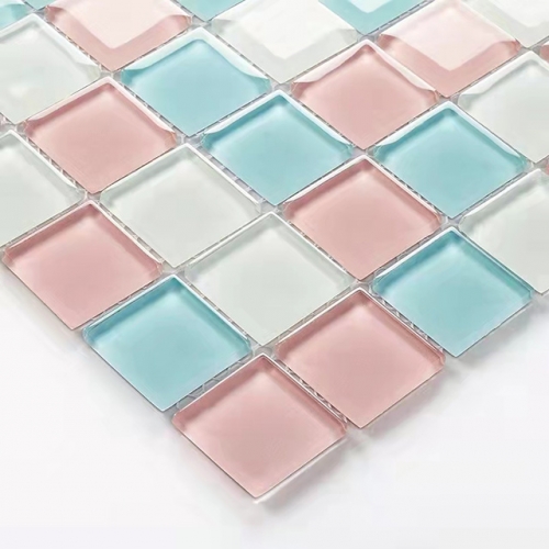 Iridescent Glass Pool Tile Square Backsplash Mosaic CGT265
