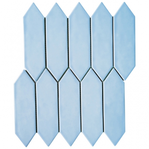 Sky Blue Elongated Hexagon Backsplash Tile Porcelain Mosaic CPT88