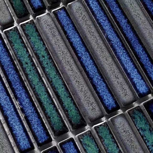 Peacock Blue Linear Backsplash Tile Porcelain Mosaic CPT35