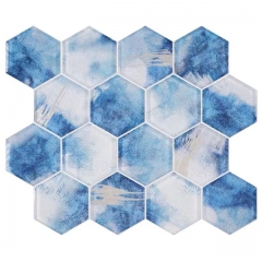 Honeycomb Blue Hex Backsplash Tile Glass Mosaic CGT384
