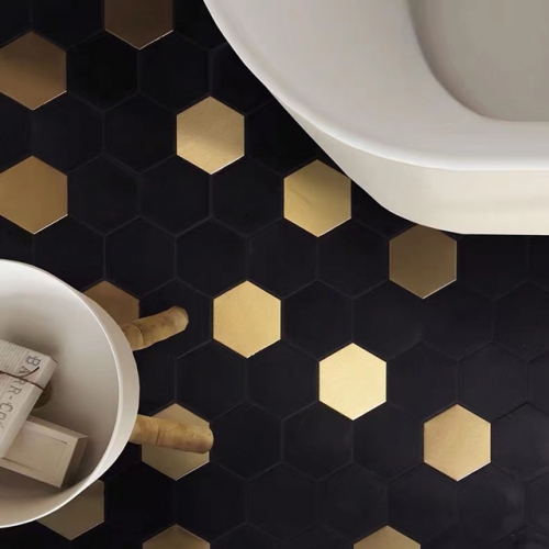 Gold Accent Hexagon Backsplash Tile Stone Mosaic SMT72
