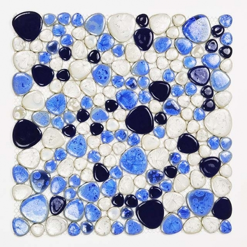 Blue and White Pebble Floor Tile Porcelain Mosaic CPT12